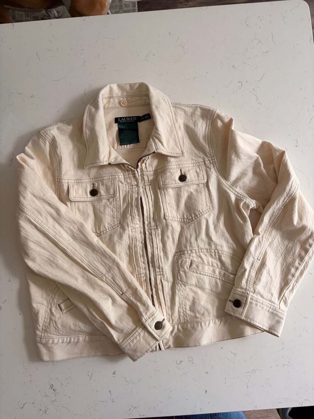 Lauren Ralph Lauren Cream Denim Utility Jacket Full Zip Women's Size PXL